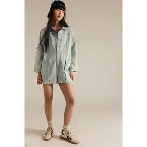Free People We The Free Maggie Denim Shortalls Romper Rigid Cotton XS New 280430